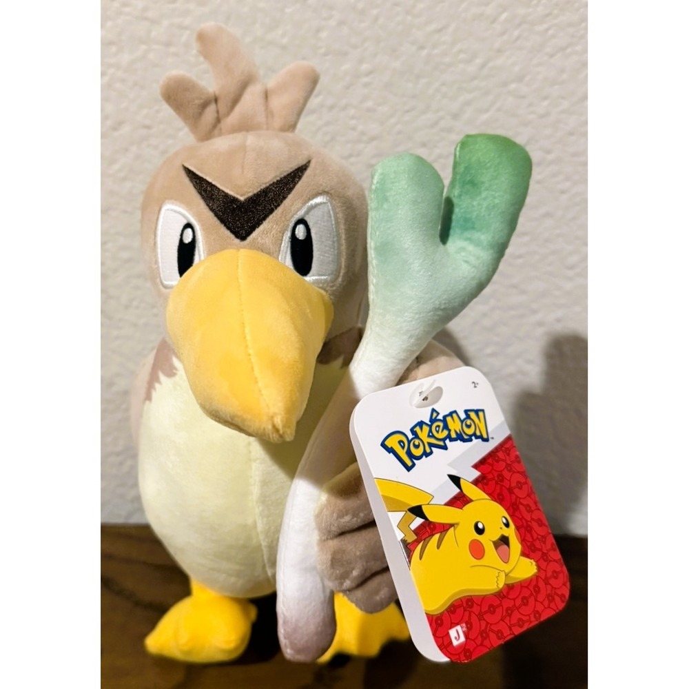 Pokemon Farfetch'd 8" Plush Stuffed Animal Brown Duck Green Leek Official  NWT